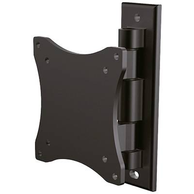 Eine schwarze TV-Wandhalterung mit Scharnier, die ermöglicht, den Bildschirm zu schwenken, ist an einer Wand montiert.
