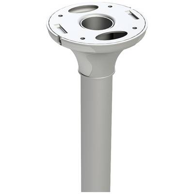 Metallische Halterung mit zylindrischem Standfuß und runder Montageplatte, geeignet für Befestigung an Decken oder Wänden.