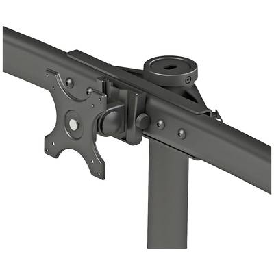 Metallische Monitorhalterung für Schreibtisch, schwarz, zeigt Basis und befestigbares VESA-Musterplatte zur Befestigung eines Bildschirms.