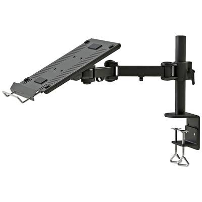 Schwarzer verstellbarer Laptop-Halter mit Tischklemme, geeignet zur ergonomischen Platzierung eines Laptops auf einem Schreibtisch.