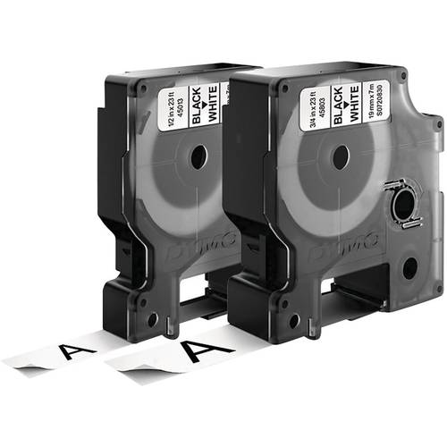 DYMO 45013 + 45803 Schriftband 2er Set Bandfarbe: Weiß Schriftfarbe: Schwarz 12 mm, 19 mm 7 m
