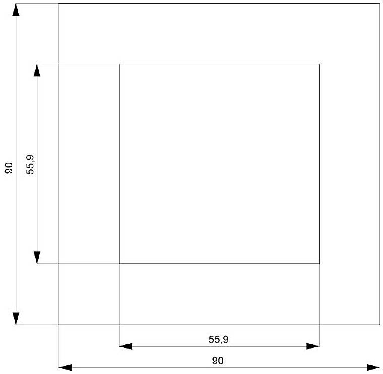 Diagramm zeigt zwei sich überlappende Quadrate mit Kantenlängen 90 und 55,9. Pfeile zeigen die Abmessungen.