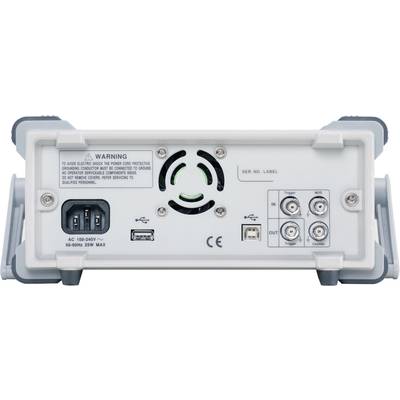 Rückansicht eines elektrischen Geräts mit Stromanschluss, Lüfter, USB-Anschluss, Warnhinweis und mehreren Kabelanschlüssen.