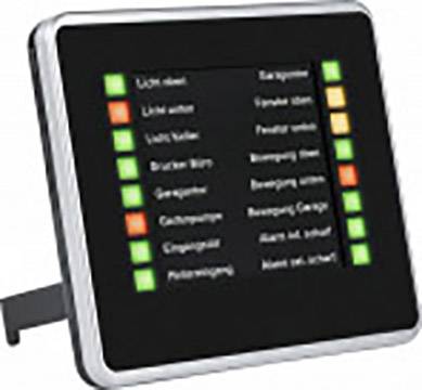 Ein schwarzer Bildschirm mit farbigen Kontrollleuchten, die verschiedene Statusanzeigen zeigen: grün, gelb und rot.