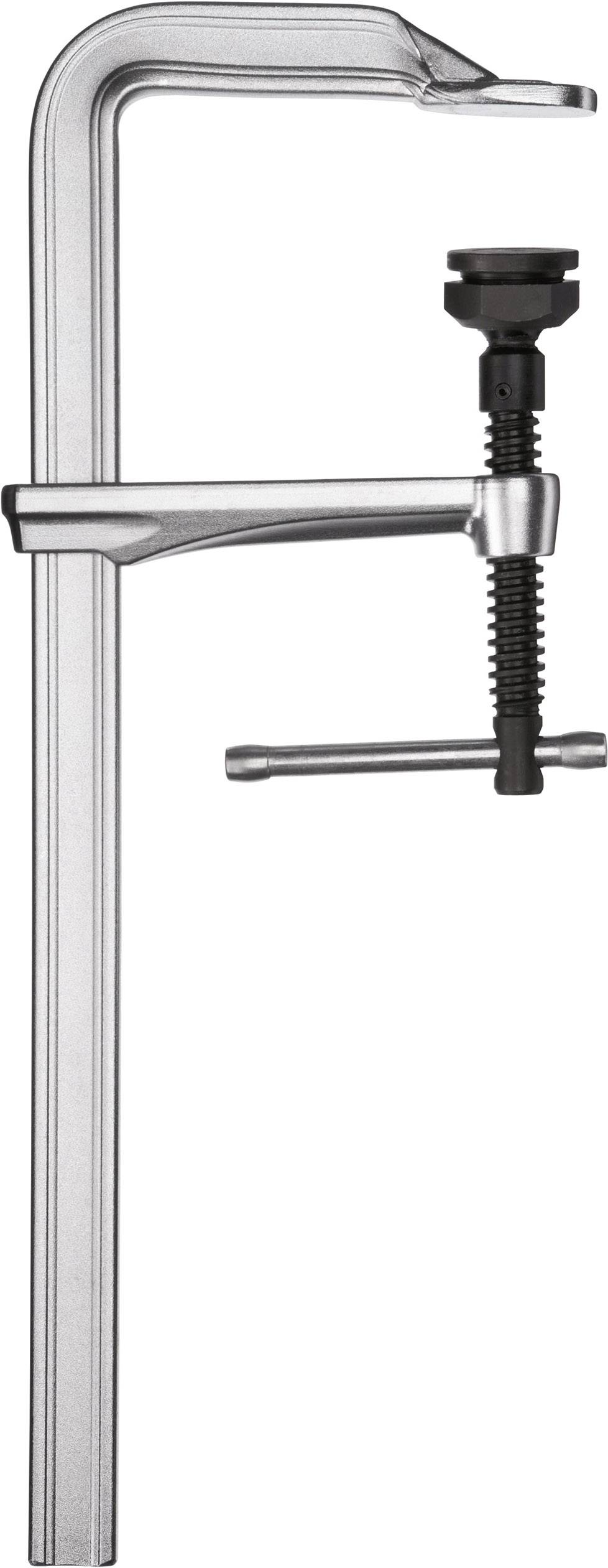 Metallzwinge mit verstellbarem Schraubmechanismus zum Fixieren von Materialien.