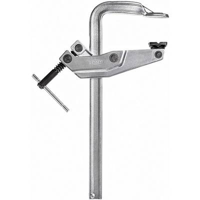 Metallzwinge mit Schwenkmechanismus und Schraubspindel, genutzt zum Fixieren von Werkstücken in Handwerks- und Bauarbeiten.