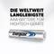 AAA-Batterie von Energizer, beworben als die weltweit langlebigste für Hightech-Geräte. Batteriedesign mit Energizer-Logo sichtbar.