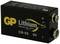 Schwarze 9V Lithium-Batterie mit Aufschrift 'GP Lithium CR-V9' und Warnhinweisen.