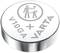 Eine Knopfzellenbatterie mit der Aufschrift 'V10GA' und 'VARTA'. Oben das Symbol eines durchgestrichenen Mülleimers.
