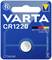 Batterieverpackung mit VARTA CR1220 Lithium-Knopfzelle. Text 'Battery Experts Since 1887', 'Child Safety'. Verpackung in Blau.
