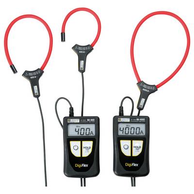 Zwei digitale Flexstrom-Messgeräte mit roten Sensoren, die jeweils 400A und 4000A anzeigen.