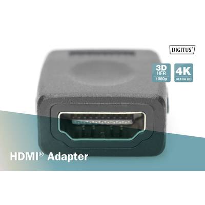 'HDMI Adapter' auf einem Bild. Der Adapter unterstützt 3D HFR 1080p und 4K Ultra HD. Markennamen im Bild: 'DIGITUS'.