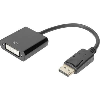 'Ein schwarzer Adapterkabel mit einem DisplayPort-Stecker auf der einen Seite und einem DVI-Anschluss auf der anderen Seite.'