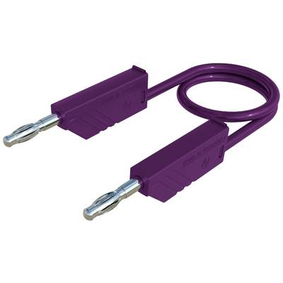 Lautsprecherkabel mit zwei Bananensteckern, lila ummantelt. Geeignet für Heim-Audioinstallationen oder professionelle Anwendungen.