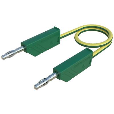Grünes Erdungskabel mit zwei Buchsensteckern, meist für elektrische Verbindungen verwendet.
