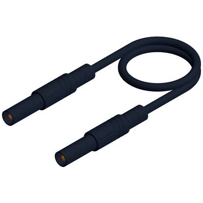 Ein schwarzes Kabel mit zwei Steckverbindern, das zu einer Schlaufe geformt ist. Es wird häufig für technische oder elektronische Anwendungen verwendet.