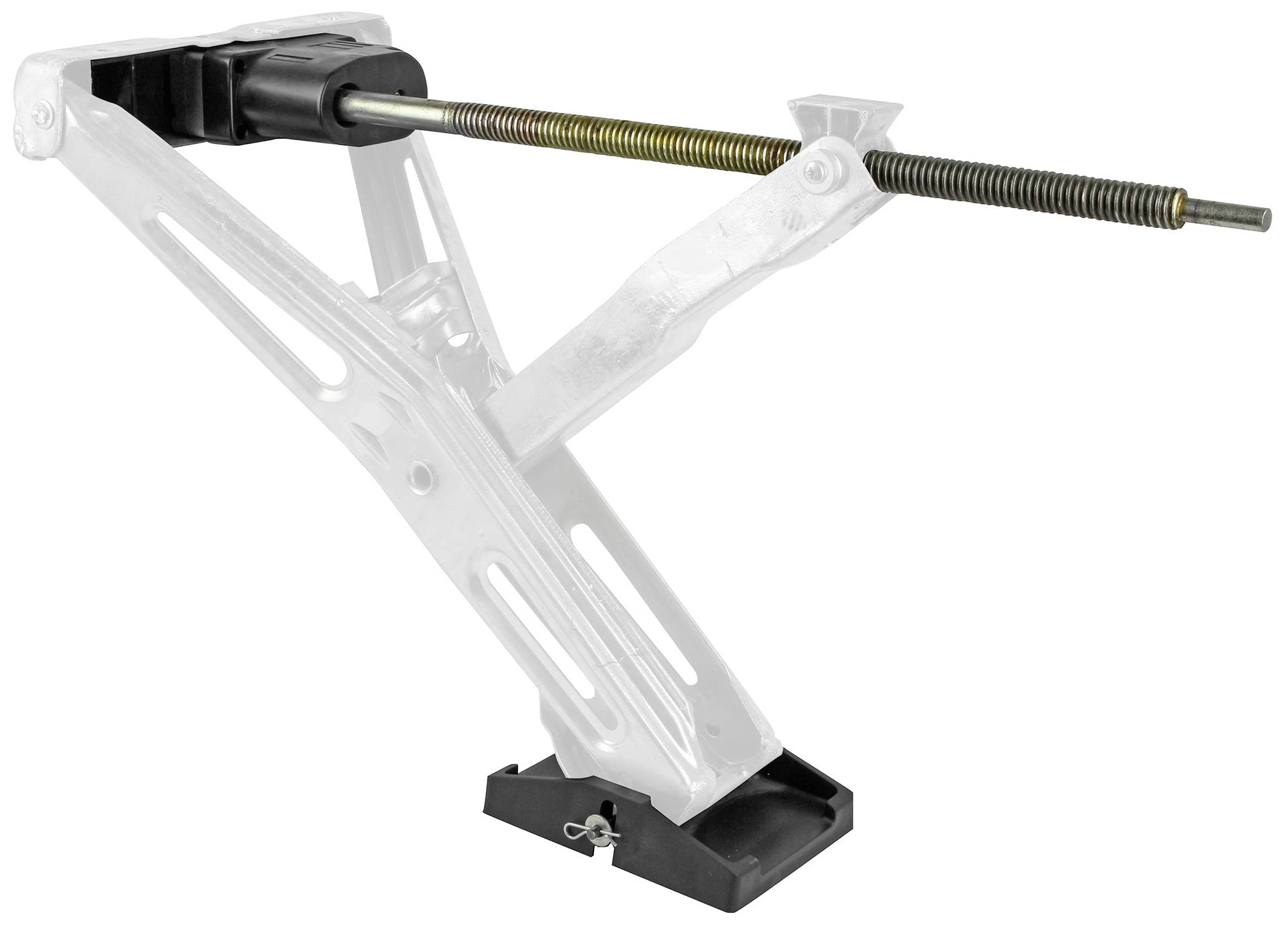 'Eine Autowagenhebermechanismus mit Schraubenantrieb und robuster Metallkonstruktion, ideal zum sicheren Anheben von Fahrzeugen für Reparaturen.'