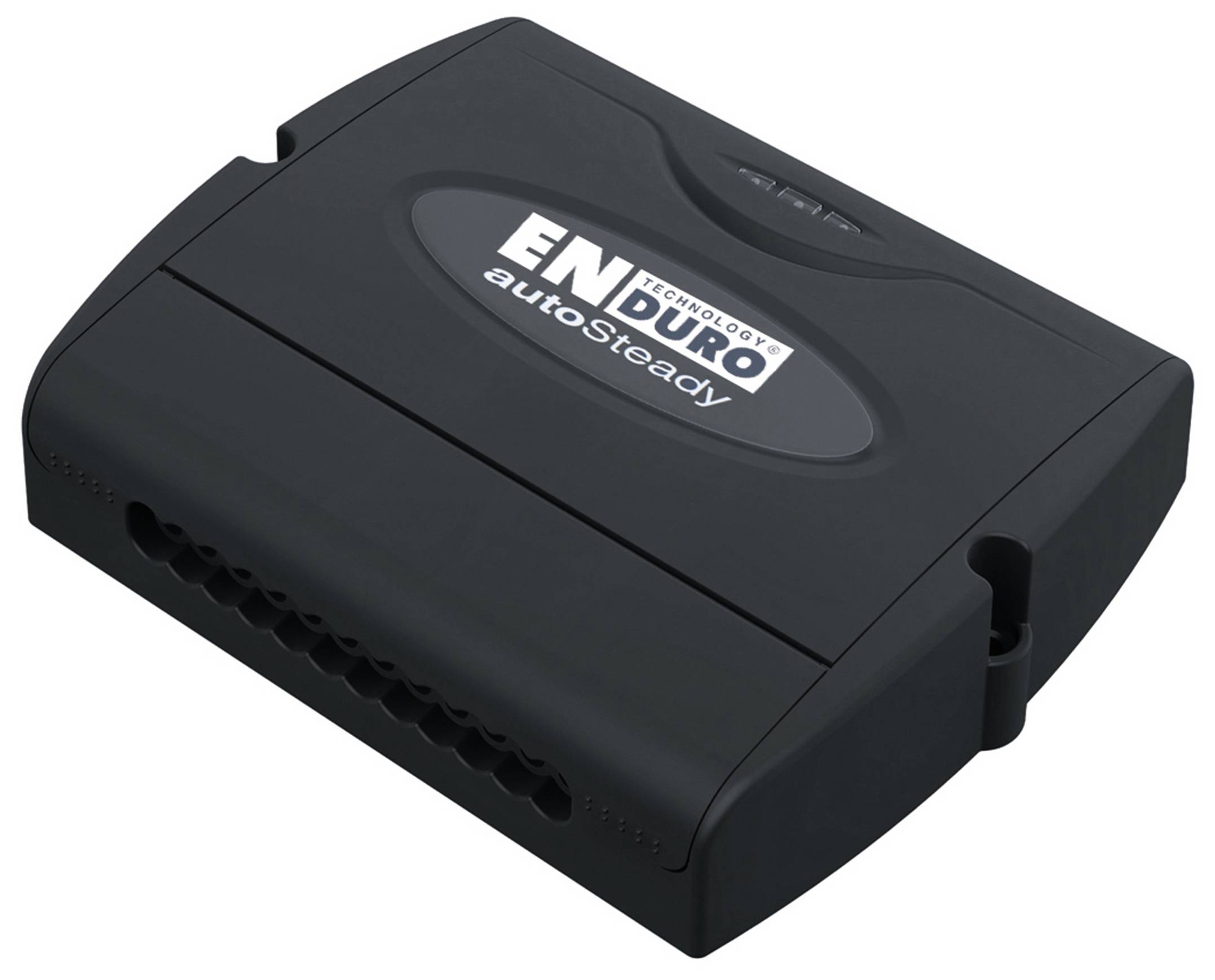 Schwarzes elektronisches Gerät mit der Aufschrift 'Enduro Technology auto steady', vermutlich ein technisches Steuergerät.