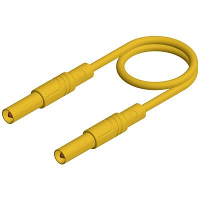 Gelbes Ladekabel mit zwei Steckverbindern, leicht gebogen, auf weißem Hintergrund.