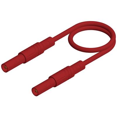 Ein rotes, koaxiales Kabel mit zwei Steckern.