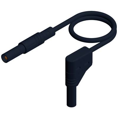 Ein schwarzes Kabel mit einem abgewinkelten Stecker auf der einen Seite und einem geraden Stecker auf der anderen.