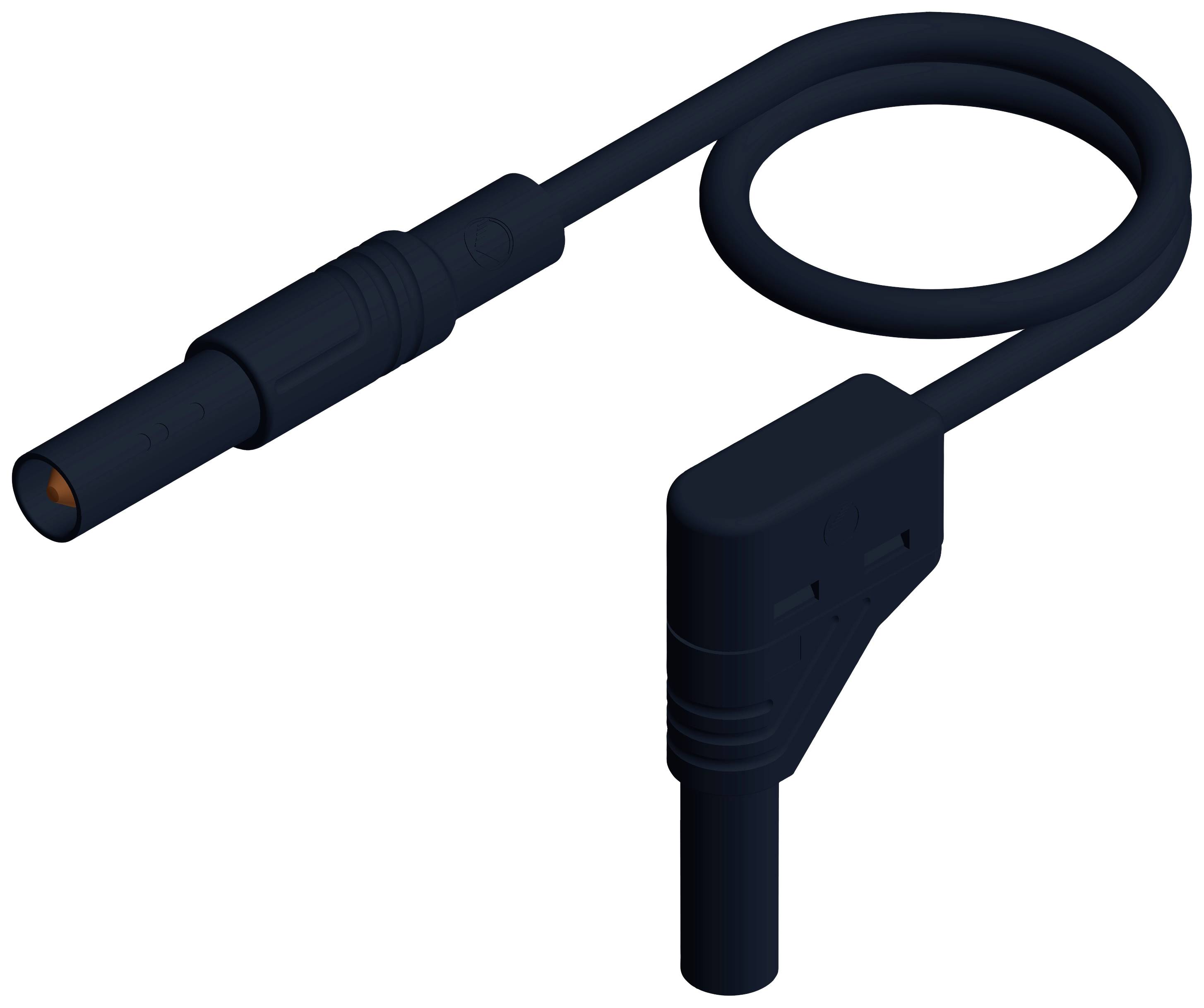 'Dunkles Kabel mit Steckverbinder, gebogen in einer Schleife. Geeignet für elektrische Anschlüsse.'