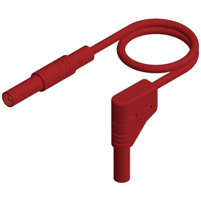 Ein rotes Messkabel mit einem abgewinkelten Stecker, das für elektrische Messungen verwendet wird.