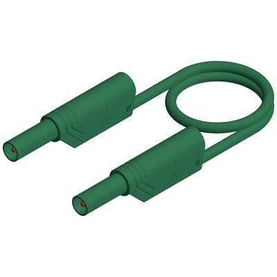 Ein grünes Bananenkabel mit zwei Steckern, verbunden durch ein Kabel, das eine Schleife bildet. Geeignet für elektronische Verbindungen.
