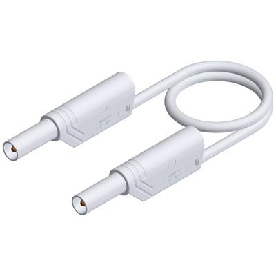 Ein weißes Kabel mit zwei rechteckigen Steckern an jedem Ende, die miteinander verbunden sind, bildet eine Schleife.
