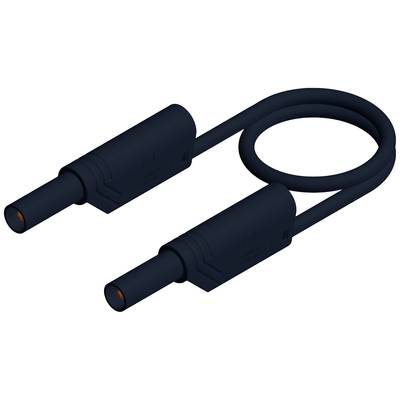 Ein schwarzes Kabel mit zwei identischen Steckern an den Enden, die für elektrische Verbindungen verwendet werden könnten.