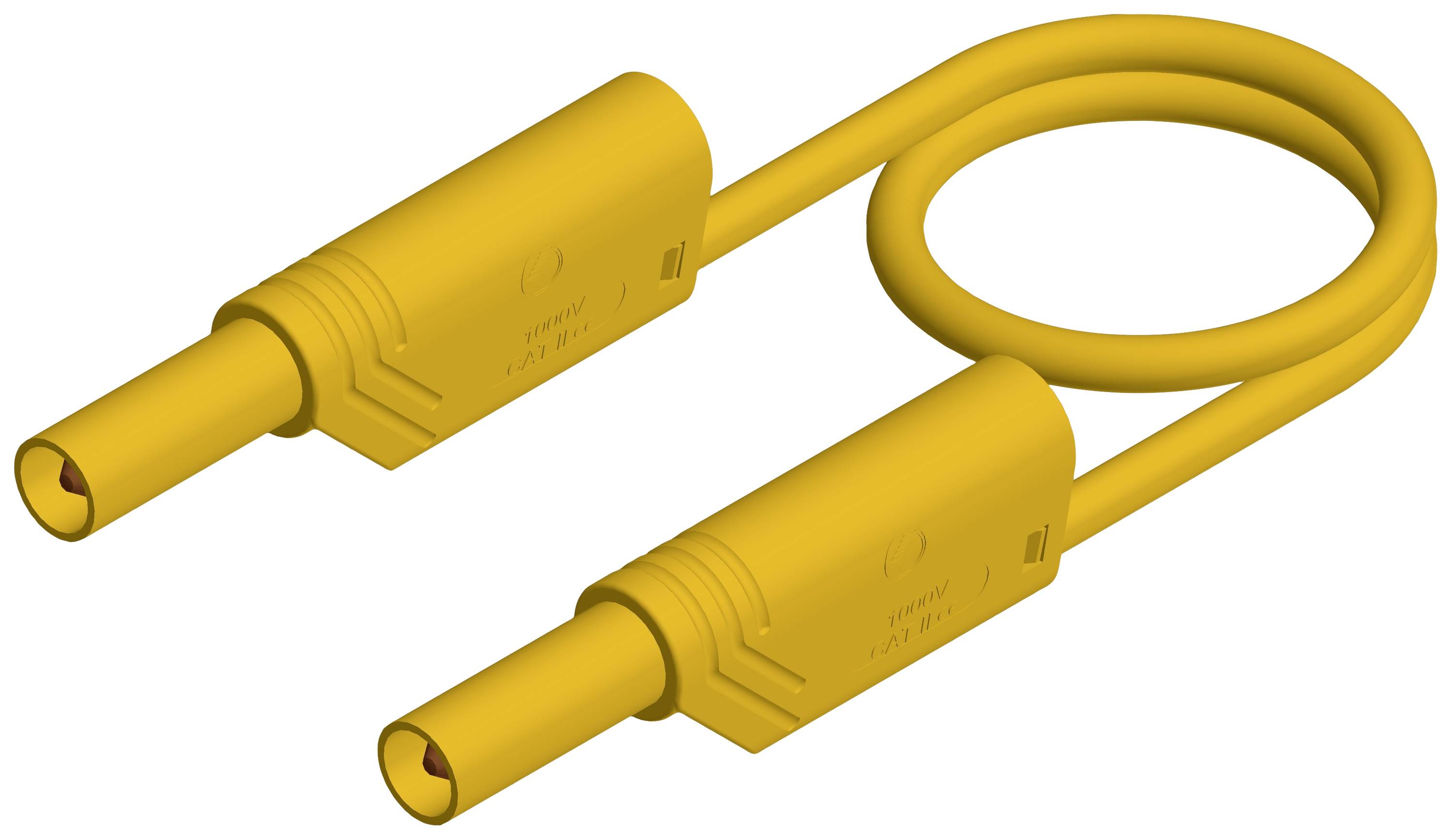 Gelbes, spiralförmiges Kabel mit zwei identischen Steckverbindungen.