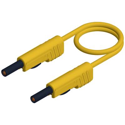 Zwei gelbe Messleitungen mit schwarzen Anschlüssen und abgerundetem Kabel, verwendet für elektrische Messungen und Tests.