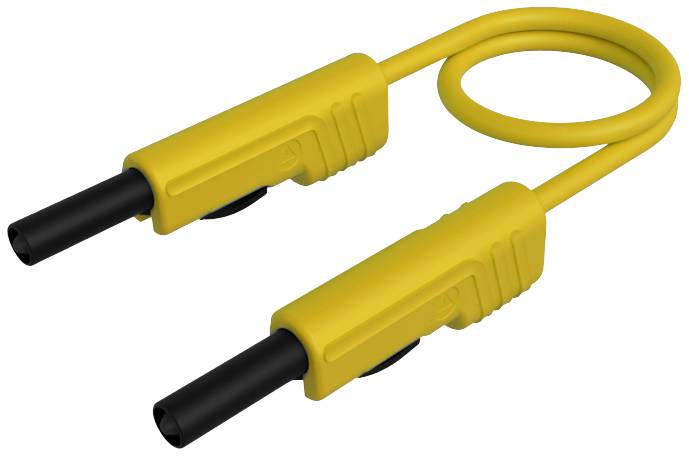 Ein gelbes Multimeter-Messkabel mit zwei schwarzen Steckerenden, geeignet für elektrische Prüfungen.