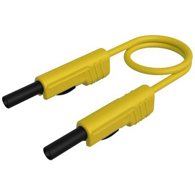 Ein gelbes Multimeter-Messkabel mit zwei schwarzen Steckerenden, geeignet für elektrische Prüfungen.