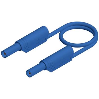 Ein blaues Bananenstecker-Kabel im geschlossenen Kreis, geeignet zur elektrischen Verbindung in Experimenten oder Stromkreisen.