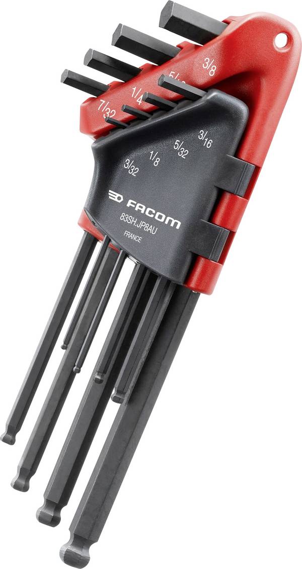 Facom Innen-Sechskant Winkelschraubendreher-Set 3/32 Zoll, 1/8 Zoll, 5/32 Zoll, 3/16 Zoll, 7/32 Zoll, 1/4 Zoll, 5/16 Zoll, 3/8 Zoll 8teilig