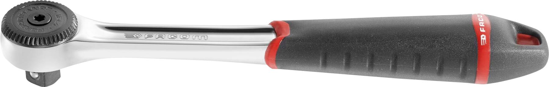 Ein ergonomischer Schraubenschlüssel mit schwarzem Gummigriff und rotem Detail, ideal für einfache Handhabung und effizientes Arbeiten.