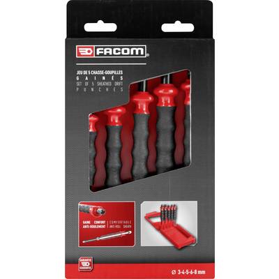 Set mit 5 Splintentreibern von Facom, ergonomische Griffe, in roter Halterung. Größen: 3, 4, 5, 6, 8 mm.
