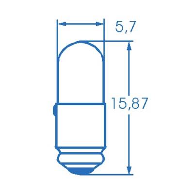 Diagramm eines zylindrischen Objekts mit den Maßen: Höhe 15,87 mm, Durchmesser 5,7 mm.