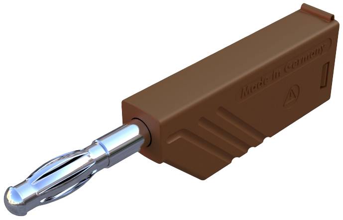 Ein braunes, rechteckiges elektrisches Produkt mit metallischen Anschlüssen, gekennzeichnet mit 'Made in Germany'.