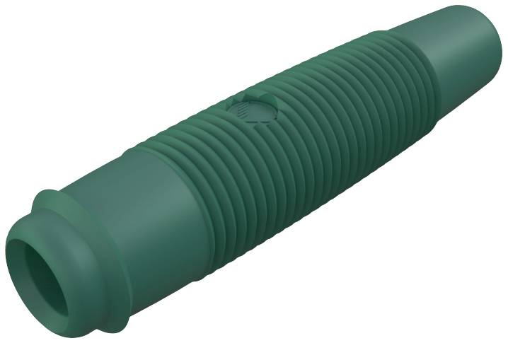 Grüner Wellschlauchadapter aus Kunststoff, zylindrische Form, mit geripptem Körper und glatter Einstecköffnung, zur Verbindung von Schläuchen.
