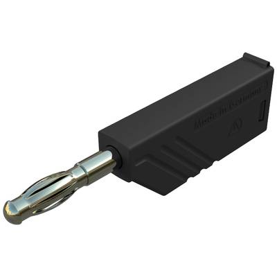 Schwarzer, rechteckiger Steckeradapter mit einem metallischen Kontaktstecker auf der linken Seite.