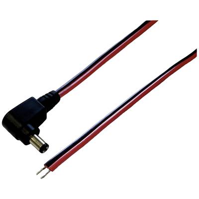 Ein schwarz-rotes Netzkabel mit abisolierten Enden und einem Winkelstecker, geeignet für elektrische Anschlüsse.