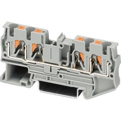 Grau-orange Klemmenblock für elektrische Verdrahtung. Geeignet für den Anschluss verschiedener Kabeldurchmesser.