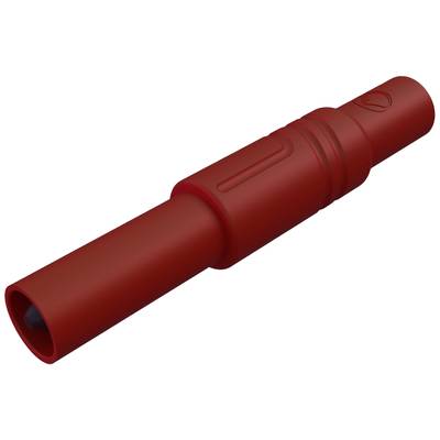 Rotes zylindrisches Kunststoffteil mit geripptem Griff und abgerundeten Enden, verwendet als Isolierhülse oder Verbindungselement.