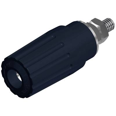 Ein schwarzer, zylindrischer Adapter mit einem Gewinde-Endstück. Wird wahrscheinlich für Verbindungen in technischen Geräten verwendet.