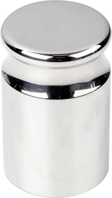 'Ein silbernes, zylinderförmiges Gewicht mit glatter, polierter Oberfläche. Wird für präzise Messungen verwendet.'