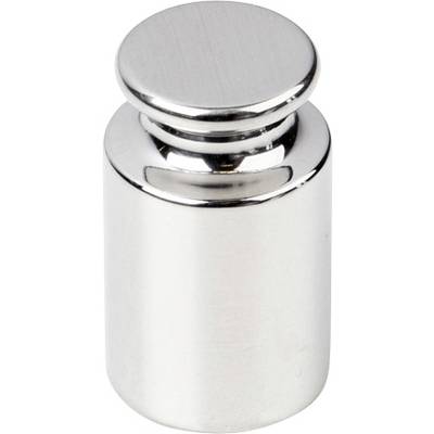 Ein metallisches Gewicht mit flacher, runder Oberseite und zylindrischem Körper, das in Labors zur Gewichtskalibrierung verwendet wird.