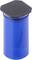 Blauer Zylinder mit schwarzem, sechseckigem Deckel.