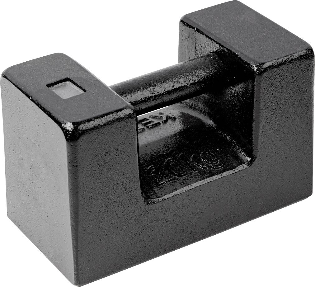 'Schwarzes 20 kg Prüfgewicht aus Metall, rechteckige Form, geeignet für Kalibrierungszwecke.'